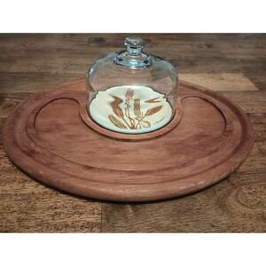 Vintage 70s Teak wood - Goodwood Cheese Charcuterie Board Tray Glass Cover